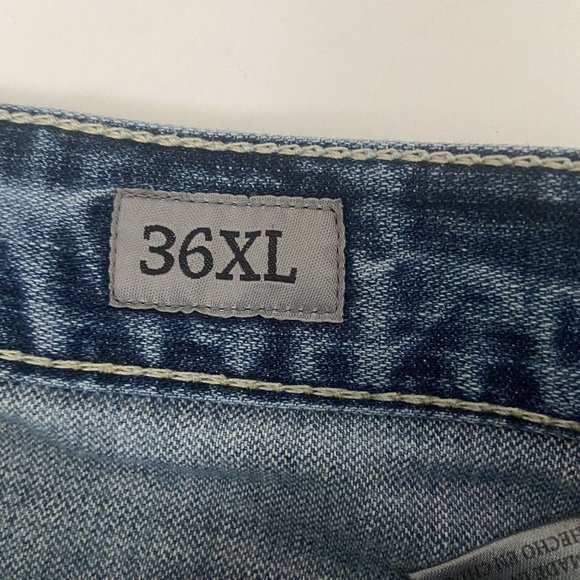 BKE Jeans Mens 33x34XL Jake Blue Denim Distressed Knee Patches Thick Stitch - Picture 4 of 11